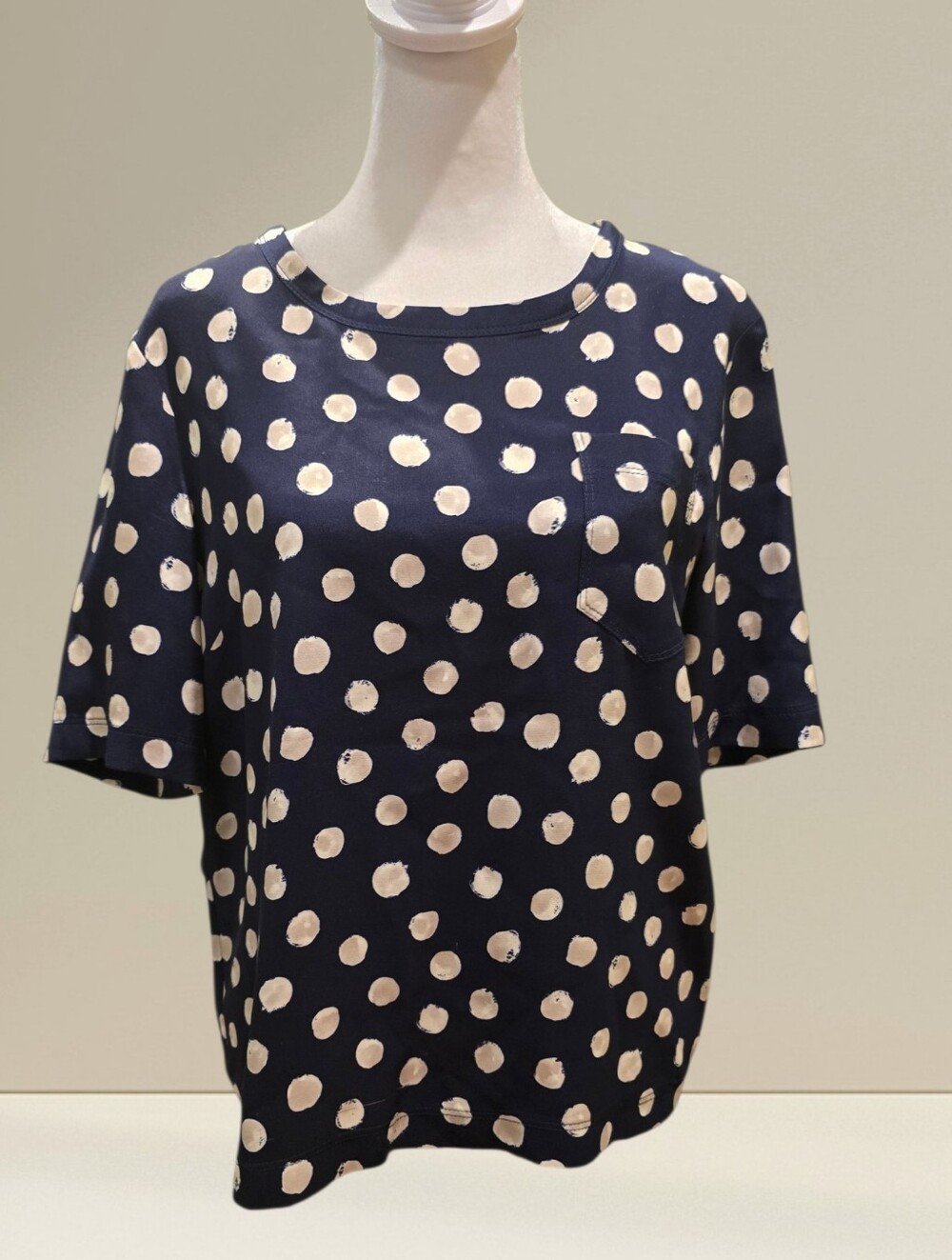 St. John Navy and White Polka Dot Short Sleeve Tee